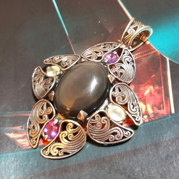 CAROLYN POLLACK MASSIVELY HUGE VTG Gemmed Sterling Enhancer Pendant - Picture 7 of 8